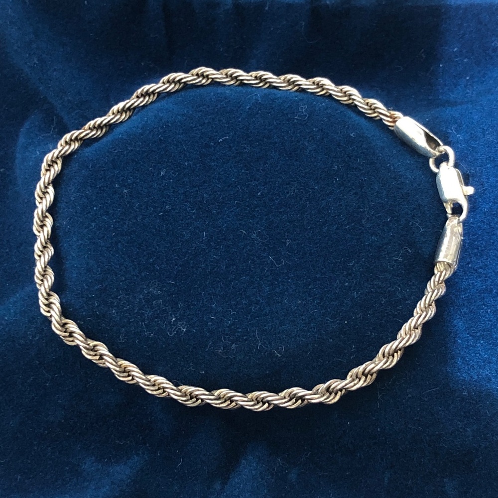 925 Silver Copper Nickel Rope Chain 8” Bracelet Estate Jewelry weight 5g